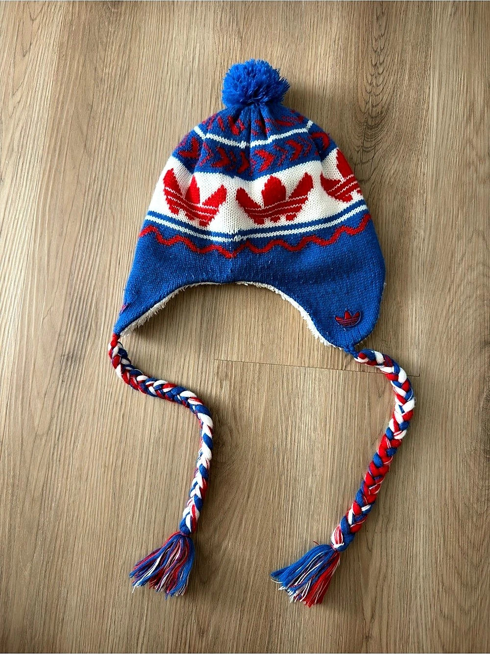 adidas Blue Red Earflap Pom Hat